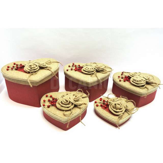 Set 5scatole naturali cuore juta c_rose juta c_ramo bacche creare - Principale