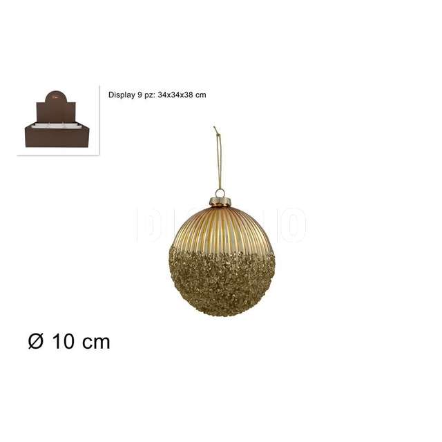 Palla vetro 10 cm. oro rigata con diamanti - Principale