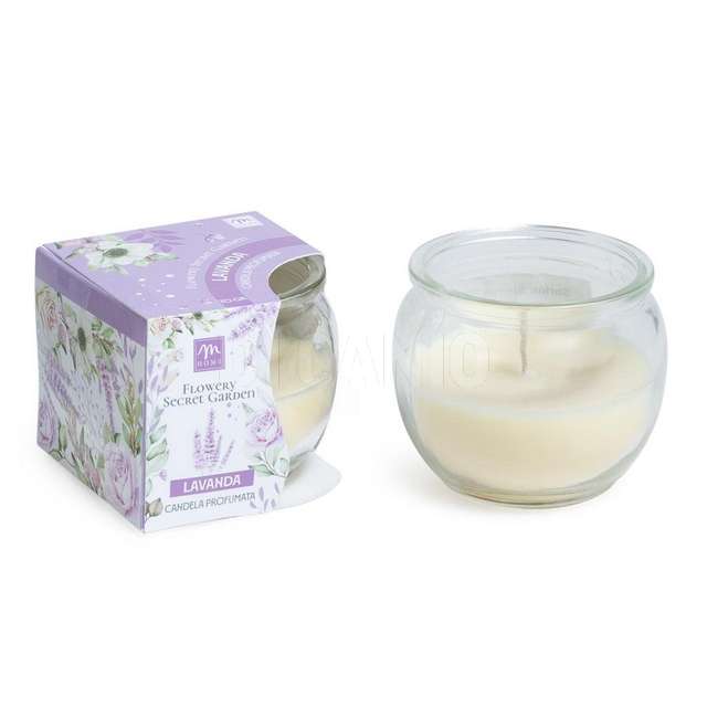 Candela in vetro alla lavanda in cera e vetro 70 g cm.7.2x7.2x6.2 - Principale