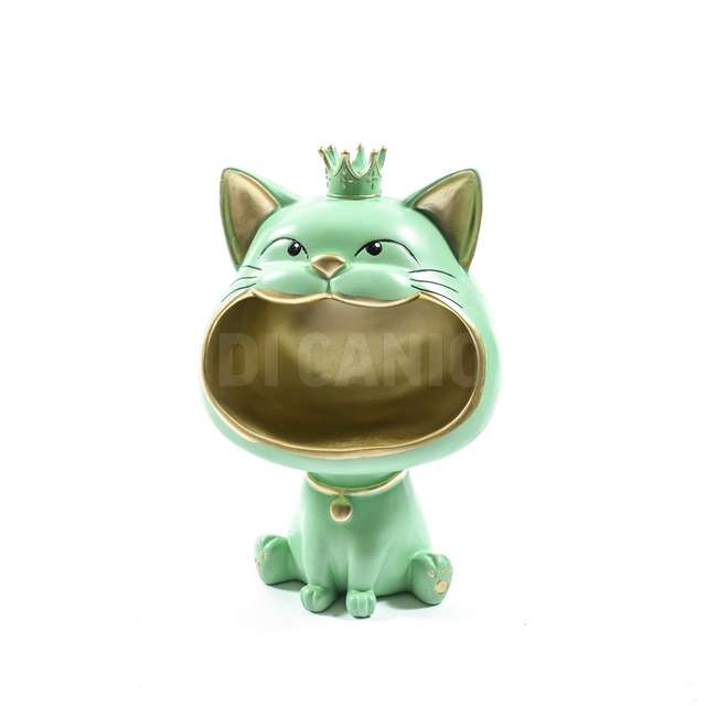 Statua gatto verde in resina cm.17x13x27 bianca - Principale