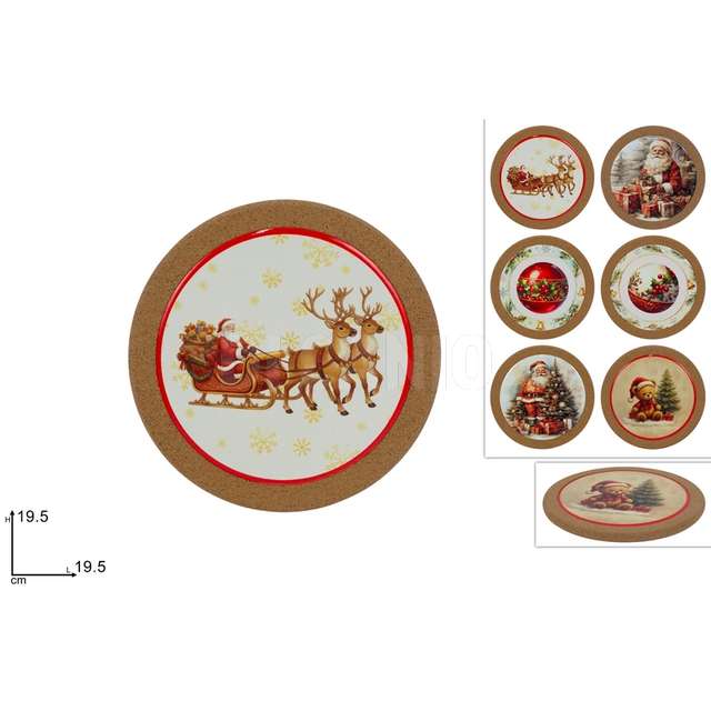Sottopentola ceramica con sughero tondo decori natalizi ass - Principale