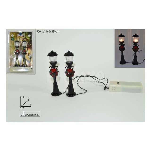 Coppia lampioni c/luce batt.decoraz. presepe - Principale