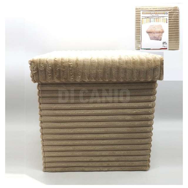 Pouf quadrato velluto rigato cm.35x35 panna - Principale