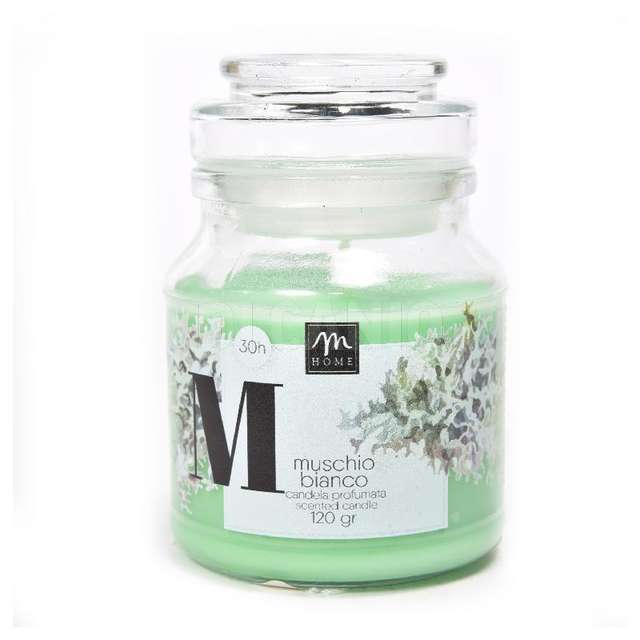Candela in barattolo vetro muschio bianco cm,7x10 gr.130 - Principale