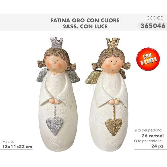 Fatina oro con cuore 13x11x22cm con luce 2ass - Principale