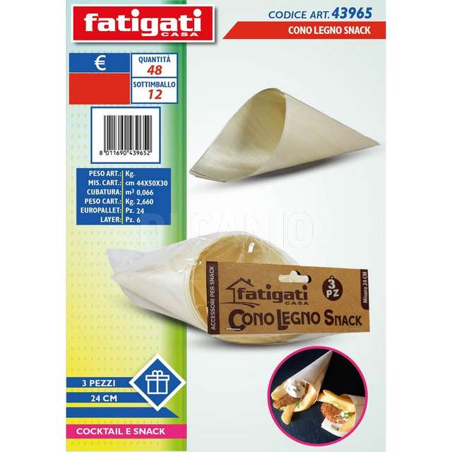 Cono legno snack 3 pz cm.24 - Principale