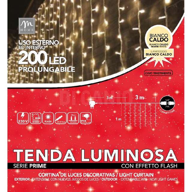 Tenda superflash 200 luci led colore bianco caldo con spina da esterno prolung - Principale