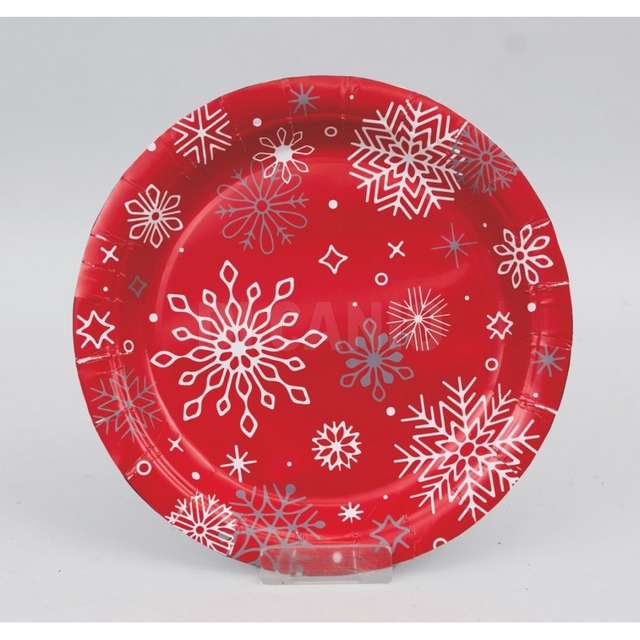 Set 6 piatti carta cm.23 rossi decoro fiocchi neve - Principale