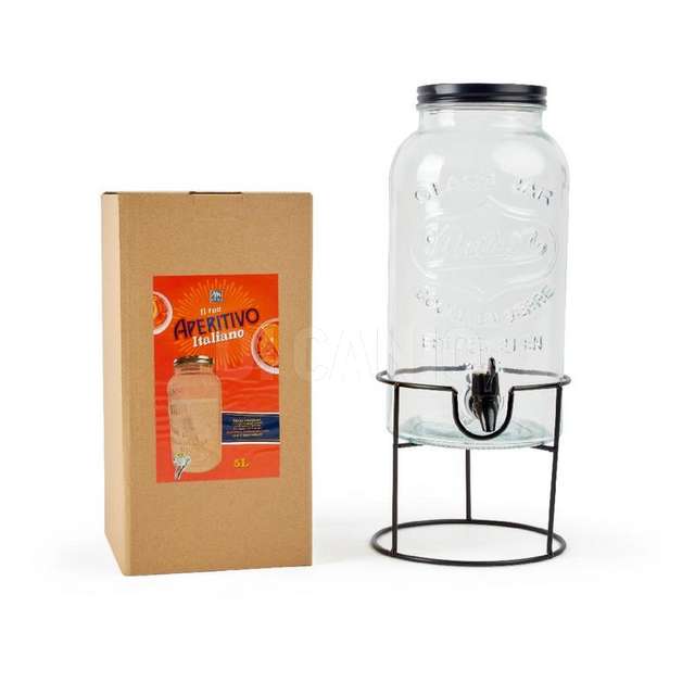 Dispenser bibite 5lt in vetro 17x17xh.39.2cm con supporto in metallo in scatola - Principale