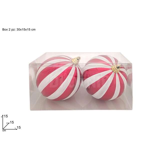 Palle 15 cm. 2pz rosso glitter bianco in box pvc - Principale