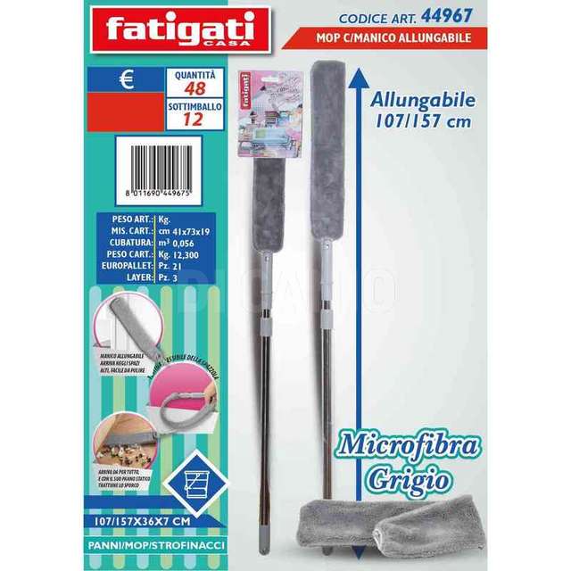 Mop con manico allungabile grigio - Principale