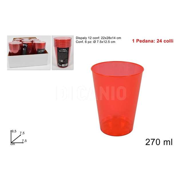 Bicchiere plastica 6 pz. displ rosso 270cc - Principale