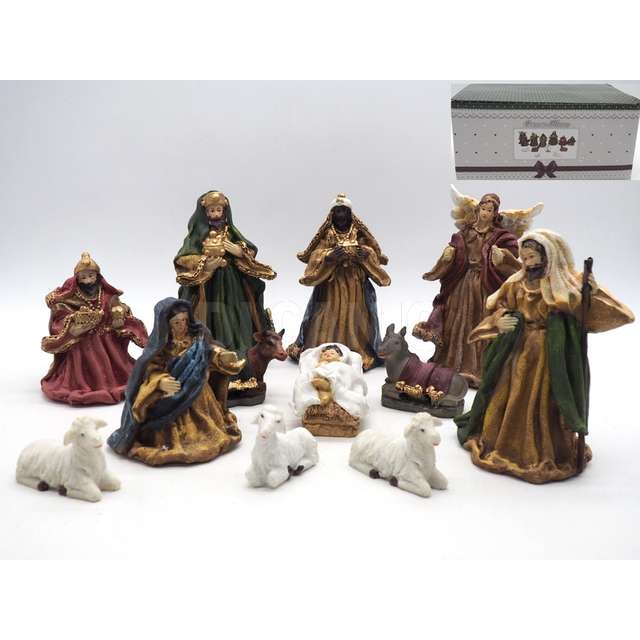 Set 12pz. soggetti presepe h.13/diam.7,5cm. veste t.tessuto col.ta - Principale