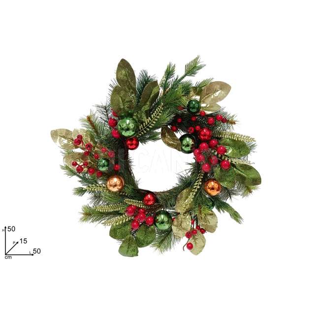 Dietroporta 50 cm. con foglie verdi glitterate con palle colorate - Principale