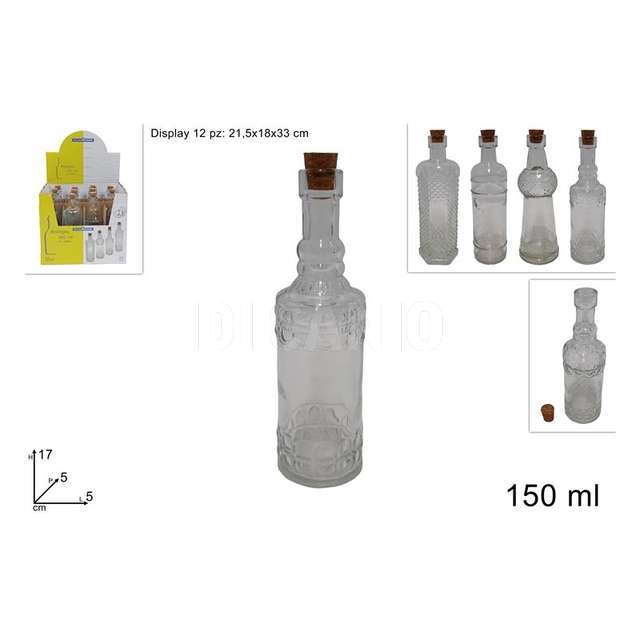 Bottiglietta vetro decorata 150 ml con tappo sughero 4 assortito - Principale