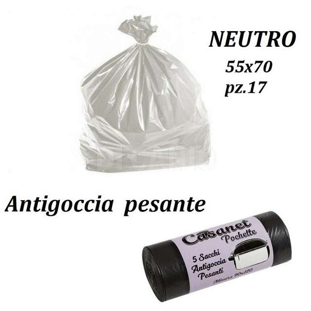 Sacco differanziata neutro cm.55x70 15 pz linea poechette - Principale