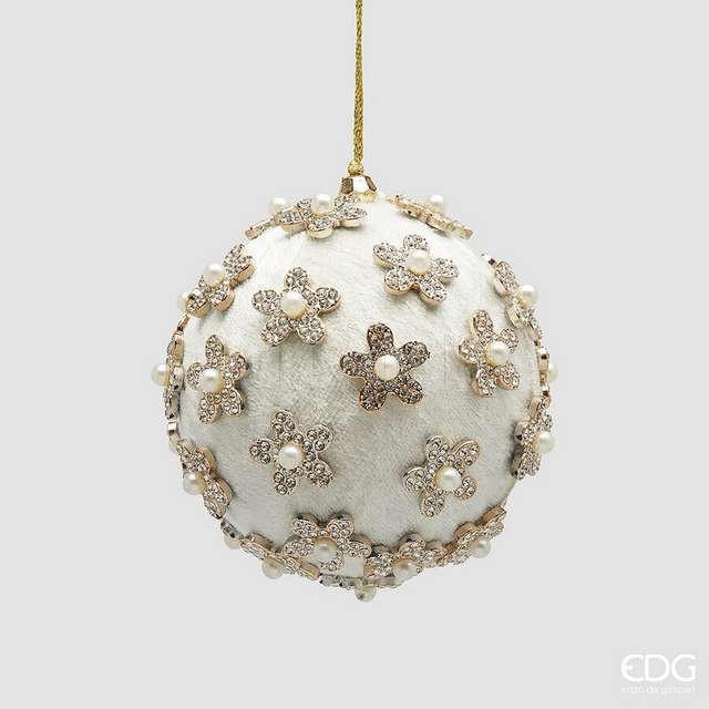 Addobbo palla flower d.10 bianco silver - Principale