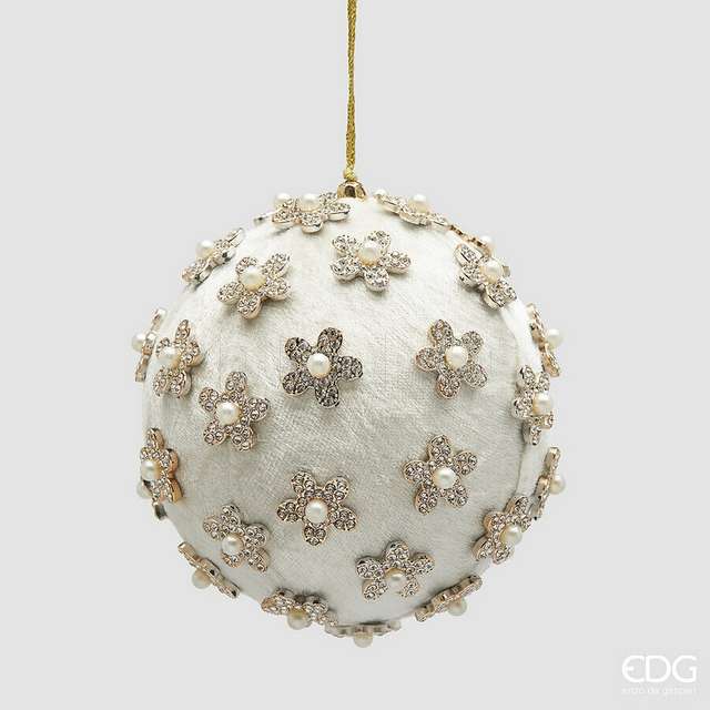 Addobbo palla flower d.12 bianco silver - Principale