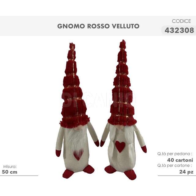 Gnomo 50cm rosso velluto - Principale