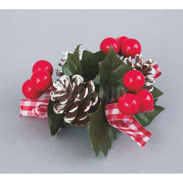 Girocandela plastica cm.10 con pigne p/bianche fiocchetti quadri - Principale