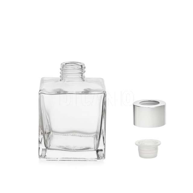 Bottiglia quadra 100 ml con tappo argento in vetro - Principale