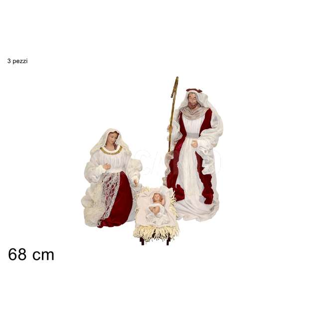 Nativita set 3pz beige con pizzo e velluto rosso 68 cm. - Principale