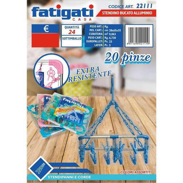 Stendino bucato alluminio 20 pinze - Principale