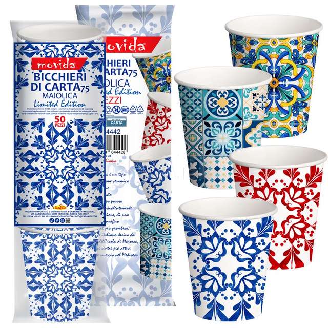 Conf 50 bicchiere caffe bio 0,75 ml decoro maiolica - Principale