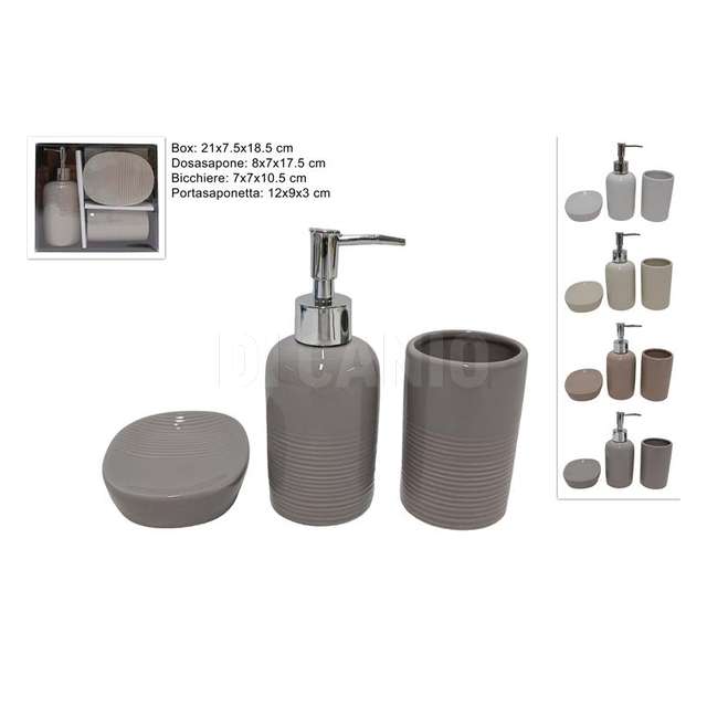 Set bagno 3 pz ceramica con righe 4 colori - Principale