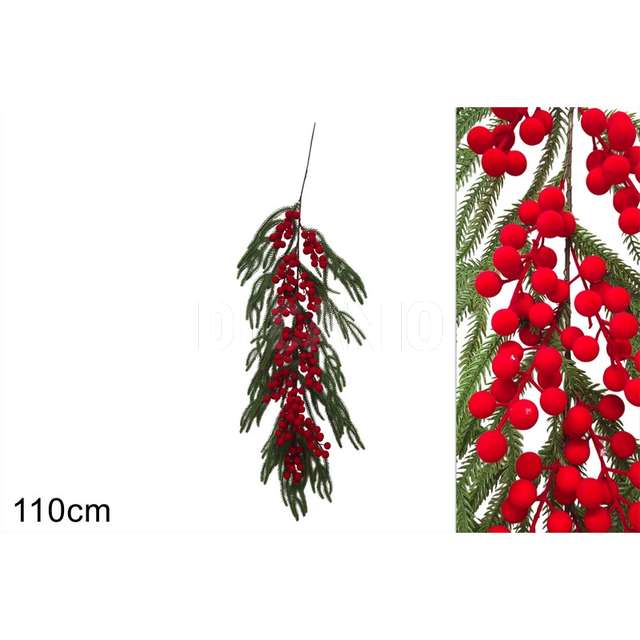 Ghirlanda 110cm c bacche rosse in velluto - Principale