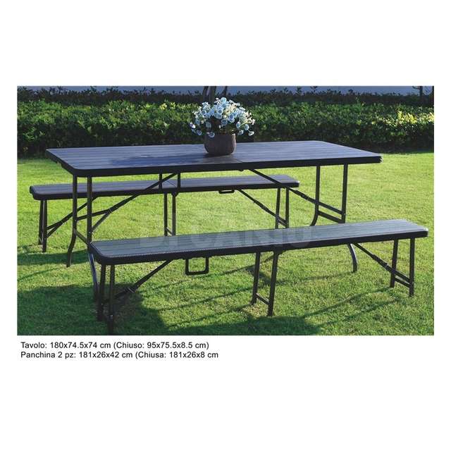Set tavolo + 2 panchine richiudibile 180x74x74 nero effetto legno - Principale