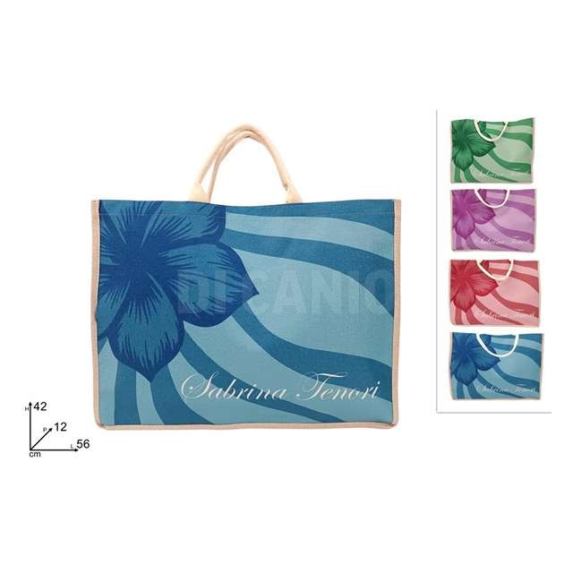 Borsa mare 56x42cm juta st fantasia fiore 4 colori - Principale