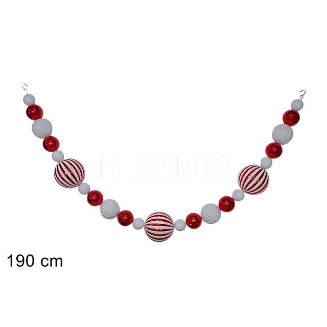 Ghirlanda 23 palline 190 cm. rosso/bianco - Principale