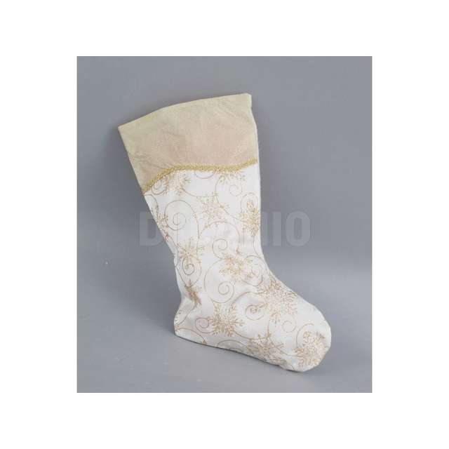 Calza panna cm.23x43 panno oro decoro fiocchi neve oro glitter - Principale