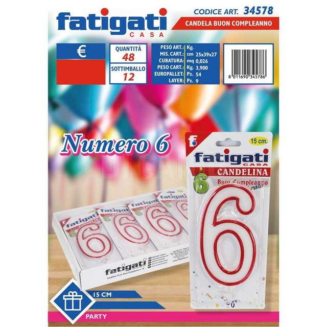 Candela buon compleanno n 6 15cm. - Principale