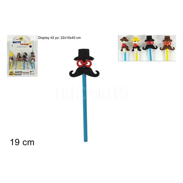 Matita con 3 gomme testa baffi due esse - Principale