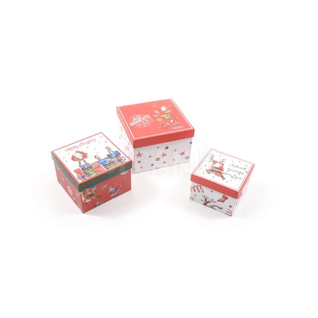 Set 3 scatole quadrate natalizie watercolour santa 17x17xh.11.5cm - Principale