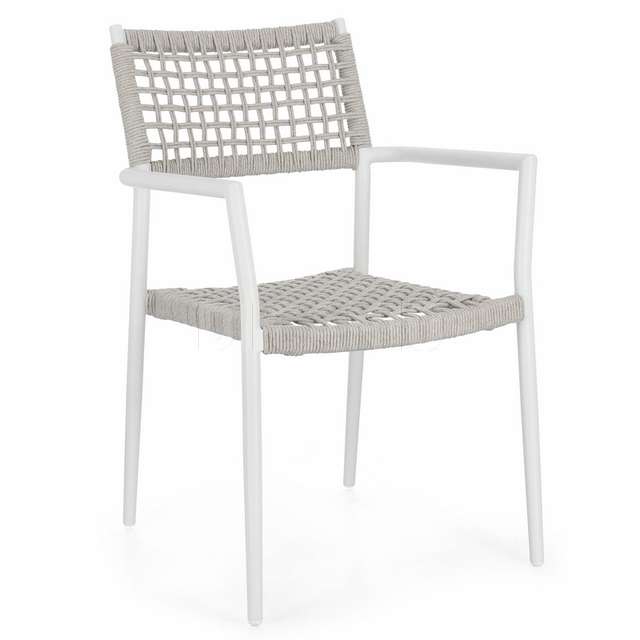 Sedia caleta con braccioli bianca corde in poliestere beige scuro 56x60x86h - Principale