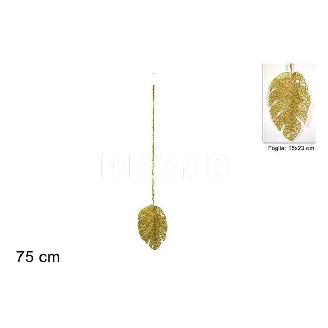 Pendente foglia glitterata con paillette oro - Principale