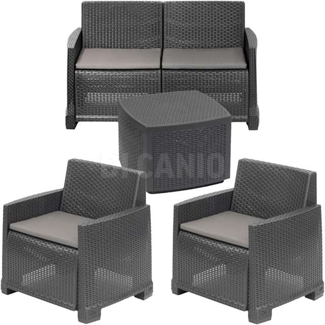 Set como 2 poltrone + 1 divano 2 posti +1 tavolino + 4 cuscini antracite - Principale