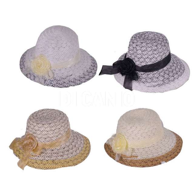 Cappello donna con fiocco smerlato 4 assortiti taglia 58 - Principale