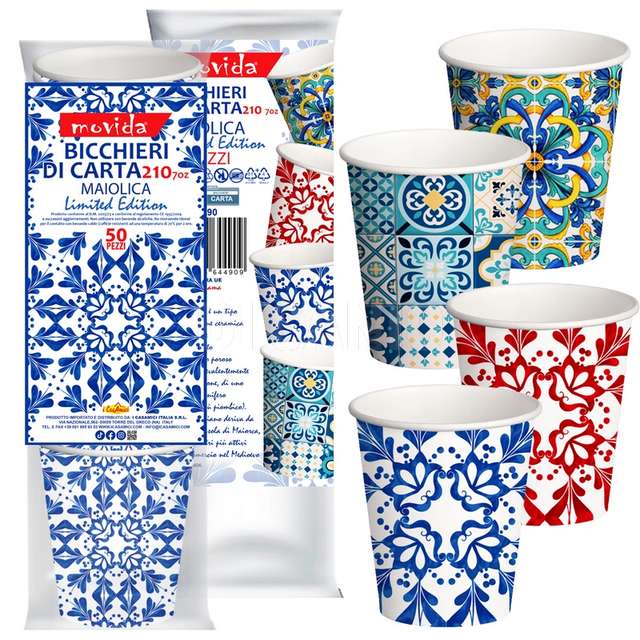Conf 50 bicchiere acqua bio 210 ml decoro maiolica - Principale