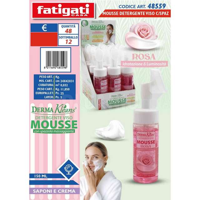 Mousse detergente viso con spazzola rosa - Principale