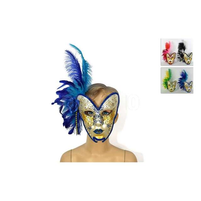 Maschera con piume e rosa 4 colori - Principale