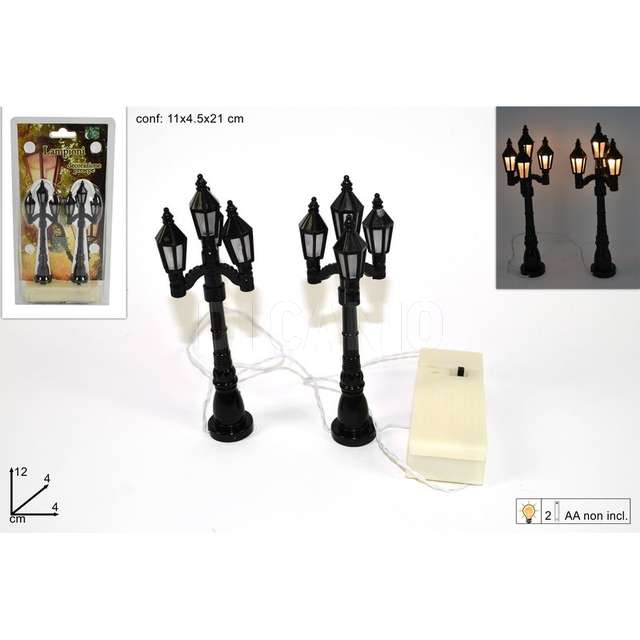 Coppia lampioni 4 lampade c luce batteria decoraz. presepe - Principale