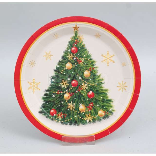 Set 6 piatti carta cm.18 bianchi dec.albero di natale verde - Principale