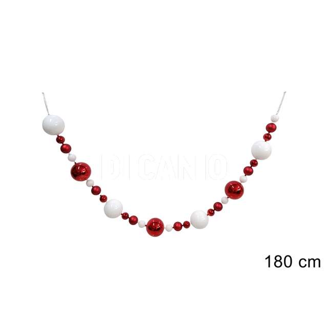 Ghirlanda palline 180 cm. rosso bianco - Principale