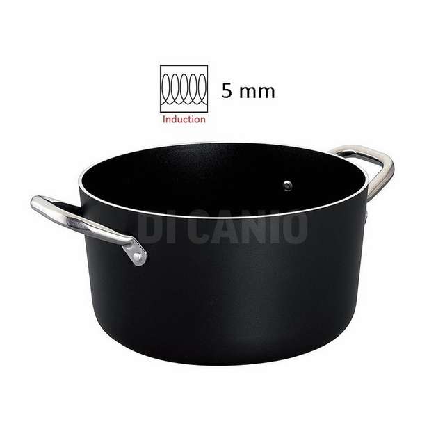 Casseruola alta alluminio 5mm fasa cm 24 h14 5,6lt doppio fondo induzione black - Principale