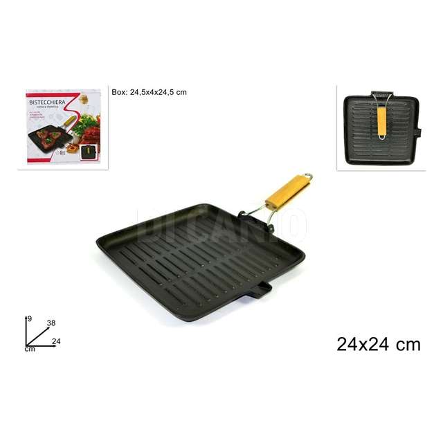 Bistecchiera quadrata cm.24x24 ghisa con manico legno - Principale