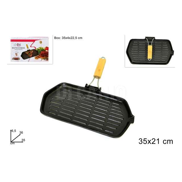 Bistecchiera rettangolare cm.21x35 ghisa con manico legno - Principale